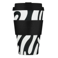 400ml Ecoffee 'Manassa's Run' Mehrwegbecher in Schwarz-Weiss, ideal für umweltbewusste Coffee-to-go Liebhaber.