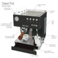 Detailansicht il Ascaso Steil UNO PID macchina espresso in Acciaio inossidabile con Legnogriffen e hervorgehobenen Funktionen.