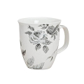 Grand mug en céramique blanc avec un décor élégant de roses monochromes, 400ml – parfait pour les amateurs de café ou thé stylés.

