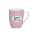 Tasse en porcelaine avec l'inscription 'Meilleure Maman', rose avec des points blancs, 300ml, parfaite comme cadeau pour toute occasion.
