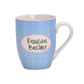 Mug de pause bleu en porcelaine avec des points blancs et l'inscription "Pausenbecher", 300ml – parfait pour vos pauses café quotidiennes.

