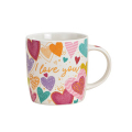 Tasse en porcelaine décorée de cœurs colorés et inscription "I love you", 340ml, idéale comme cadeau pour des occasions spéciales ou pour montrer l'amour.


