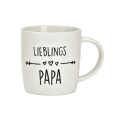Tasse en porcelaine blanche avec l'inscription "Lieblings Papa" et des motifs de cœurs affectueux, 340ml, idéale comme cadeau pour les pères.


