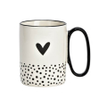 Tasse en porcelaine avec décoration de cœur en noir et blanc, 360ml - idéale pour un usage quotidien et comme cadeau spécial.

