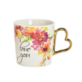Tasse en porcelaine Love You avec décor floral et anse en forme de cœur, idéale pour cadeaux de Saint-Valentin, 400ml.


