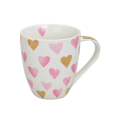Tasse Jumbo en porcelaine blanche avec cœurs roses et dorés, 400ml – idéale pour les amateurs de café et comme idée cadeau romantique.

