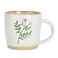 Tasse de 555ml décor floral en grès, grande et décorative, durable et lavable au lave-vaisselle. Idéale pour le café ou le thé.