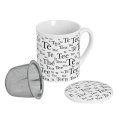 Mug en porcelaine avec l'inscription Tea Time, infuseur et couvercle, 250ml – idéal pour une pause thé élégante.



