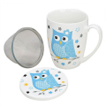 Tasse Hibou avec Couvercle et Infuseur - Porcelaine, 300ml, Bleu