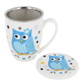Tasse Hibou avec Couvercle et Infuseur - Porcelaine, 300ml, Bleu
