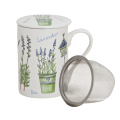 Tasse Lavande avec couvercle et tamis en métal, en porcelaine, design 1, 250ml