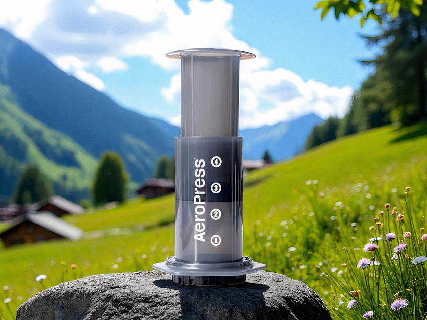 Aeropress in der Natur der Schweiz
