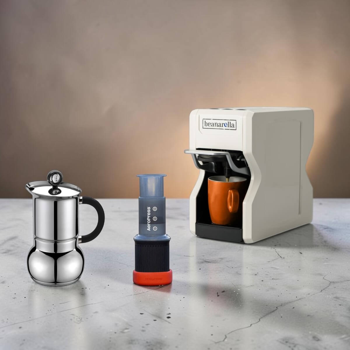 Kaffeemaschine und Kaffeebereiter fürs Wohnmobil – beanarella Nori Kapselmaschine, Espressokocher und AeroPress für Kaffee unterwegs.