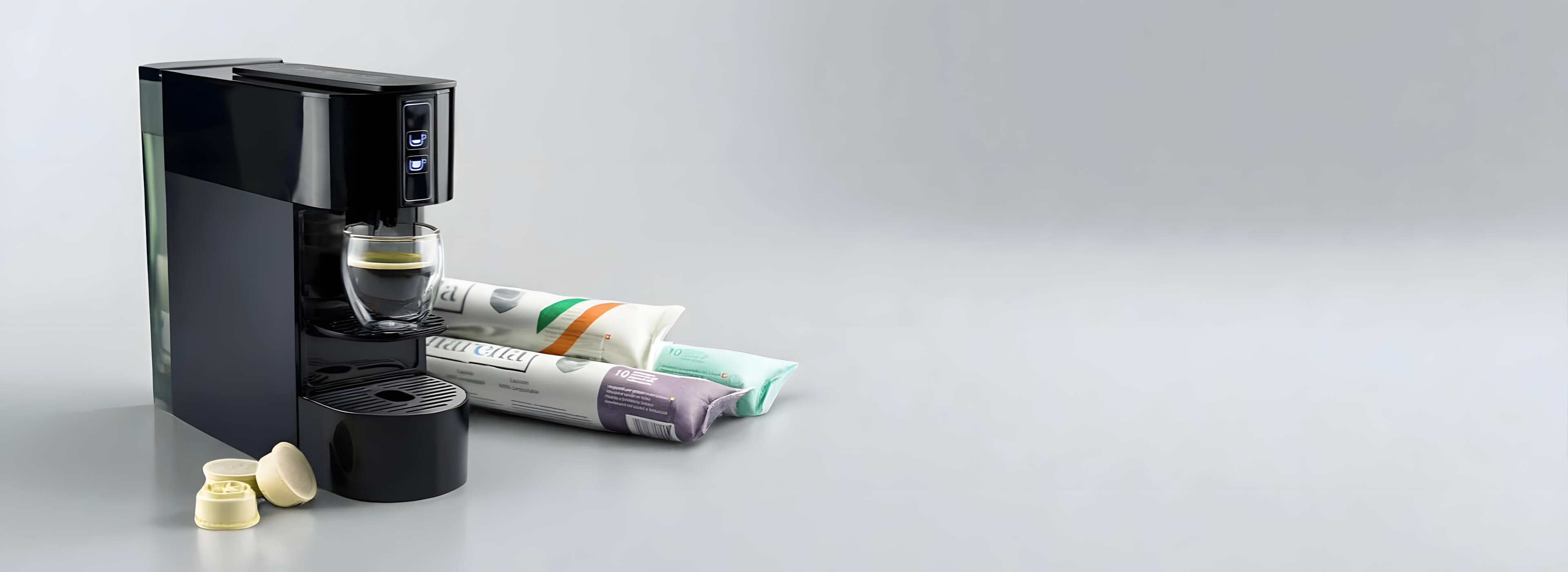 Kapselmaschine beanarella Puk in Schwarz mit kompostierbaren Kaffeekapseln